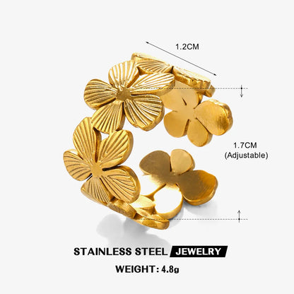 Stainless Steel Flower Adjustable Ring – 18K Gold PVD Plated Waterproof