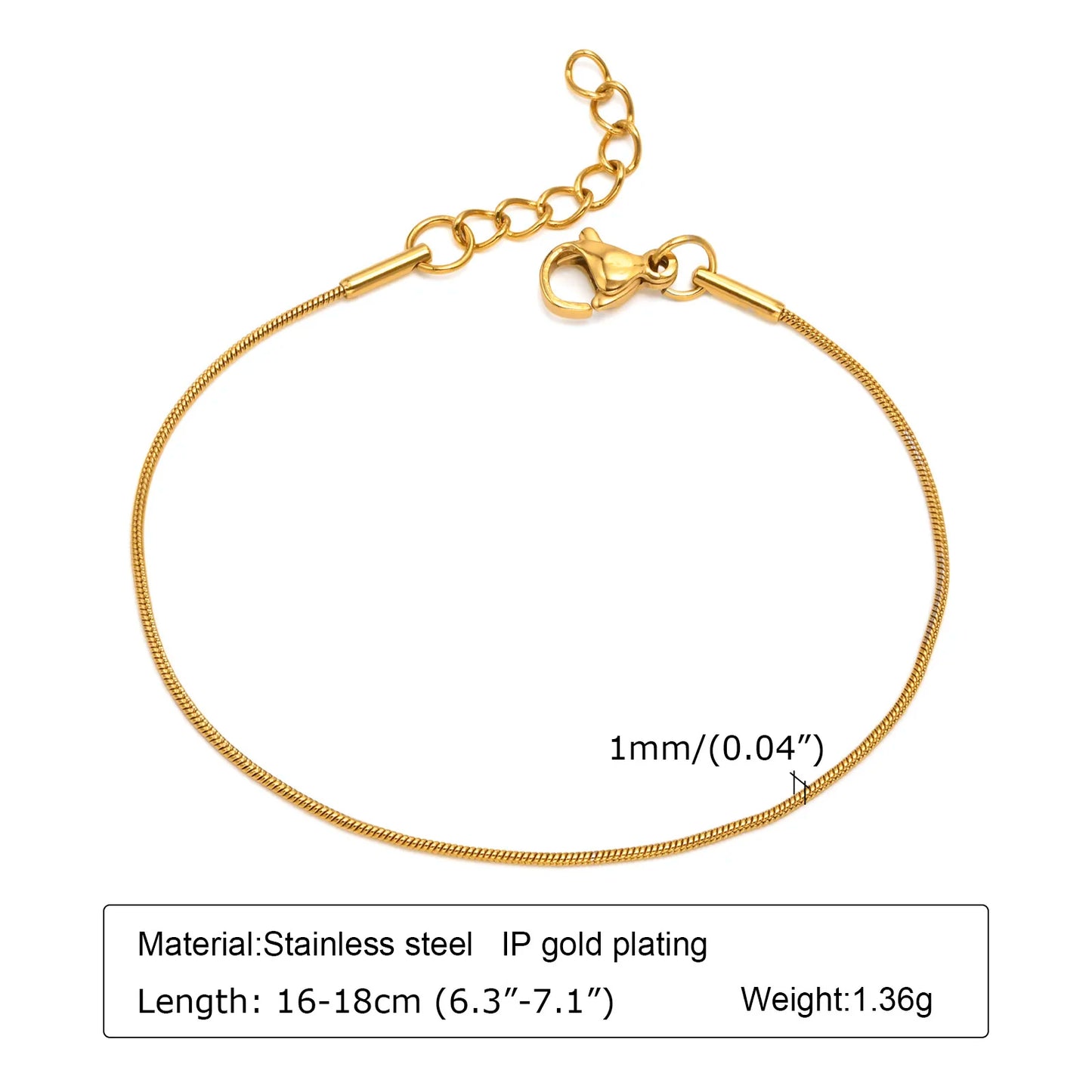18K Gold Plated Thin Link Stainless Steel Bracelet - Waterproof & Trendy