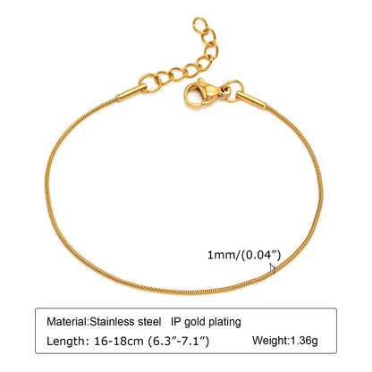 18K Gold Plated Thin Link Stainless Steel Bracelet - Waterproof & Trendy