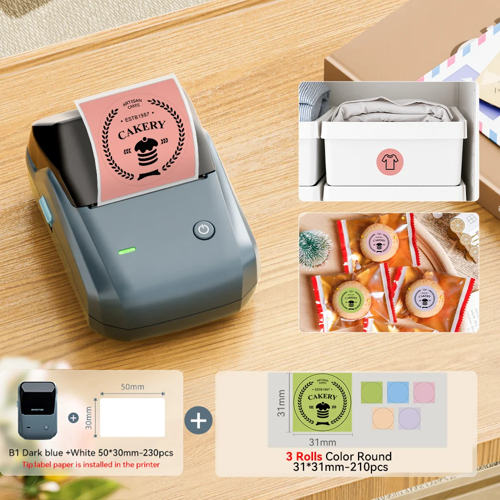 Niimbot B1 Wireless Thermal Label Printer Food Tag Barcode Price Small Business 20-50mm Print Width Label Machine for Home