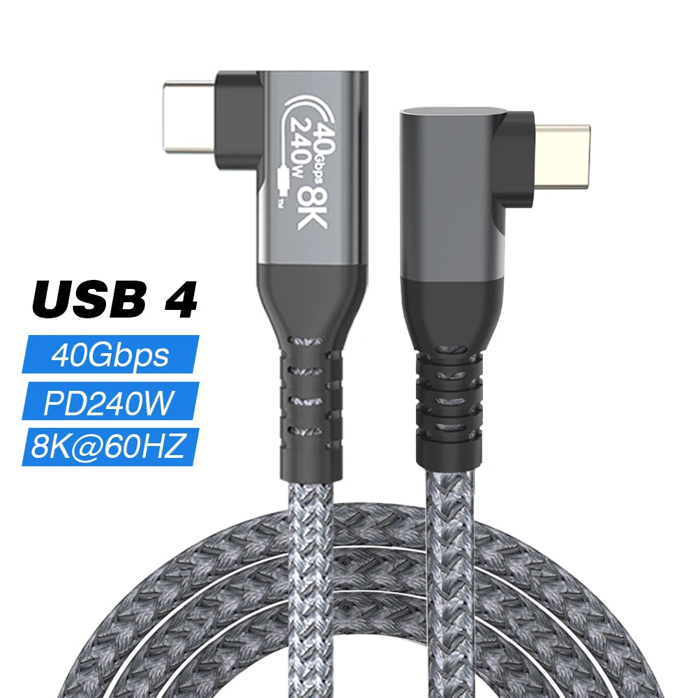 Thunderbolt USB 4 90 Degree Angle Cable 40Gbps USB4 Elbow Type C Thunderbolt3 4 Data Transfer Cable USB C PD240W Fast Charging