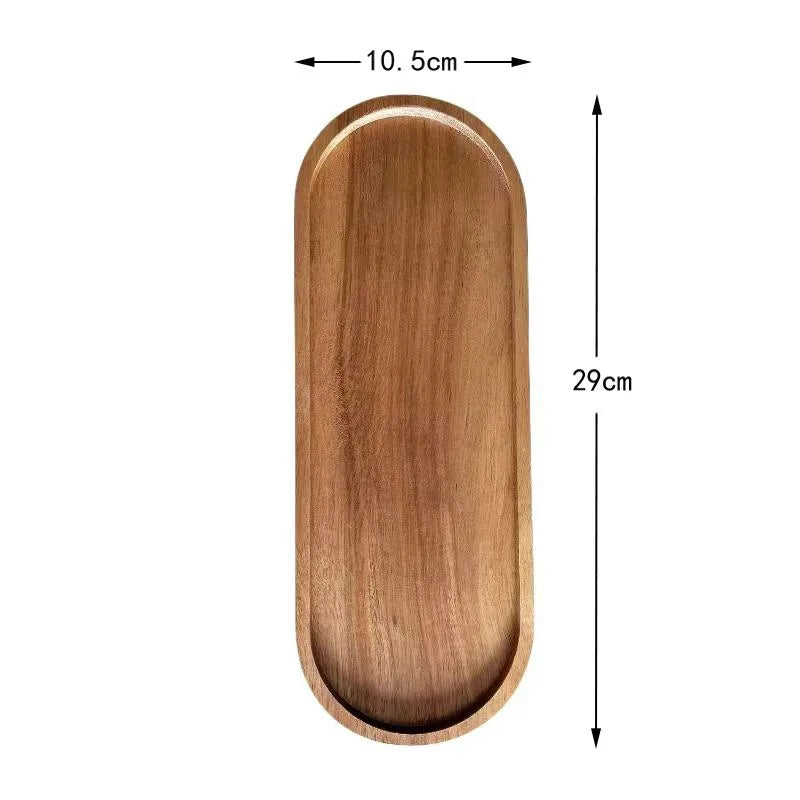 Wabi Sabi Style Acacia Wood Decorative Serving Platter Oval Natural Wood Tray for Home Tabletop Decoration Small Organizer