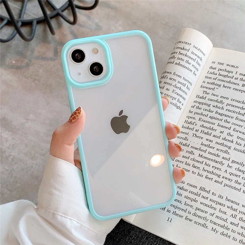 Candy Color Transparent Acrylic iPhone Case – TPU Full Coverage Cover for iPhone 7–15 Series