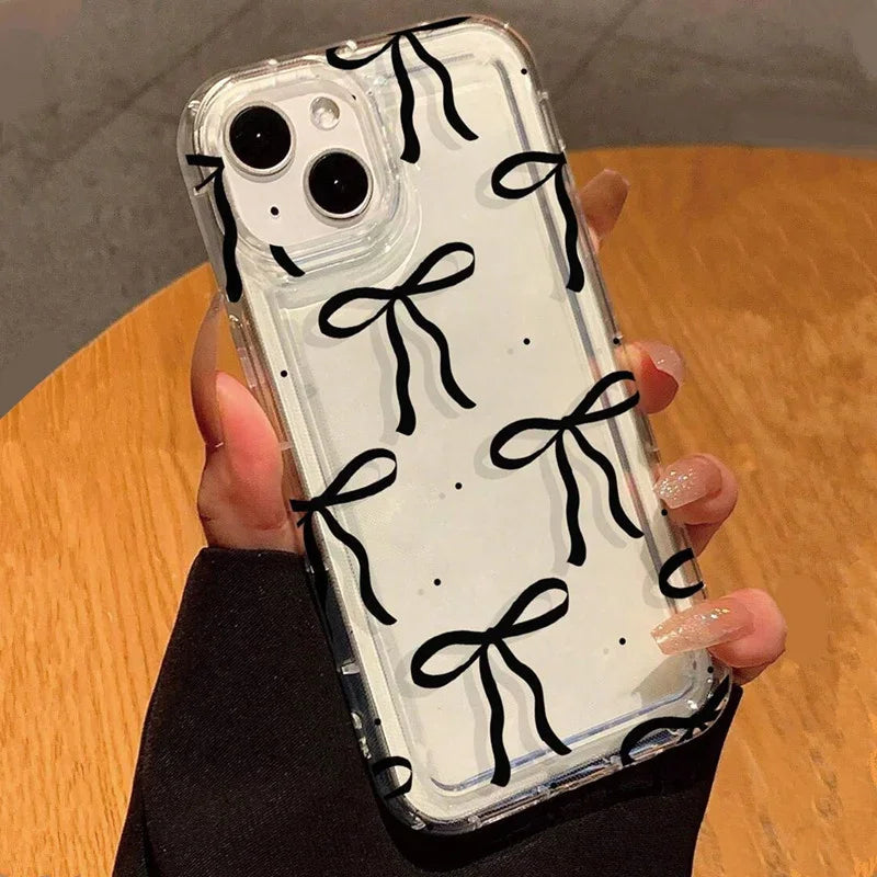 Heart Bow Phone Case for IPhone 17 16 15 14 13 12 11 Pro Max 13 12 Mini 17Air 16e Shockproof Soft Clear Cases Coque