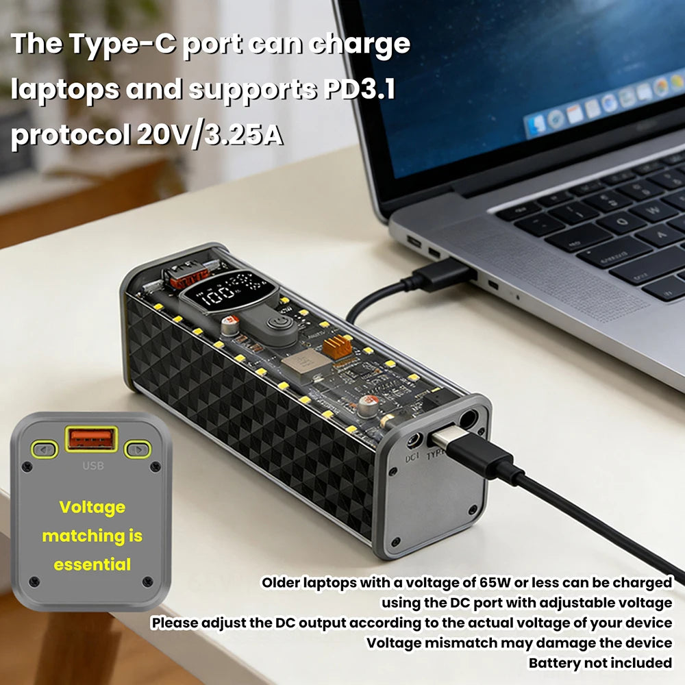 PD65W PD45W Power Bank Case Kit 8*18650 Power Bank Battery Storage Box Fast Charging Battery Holder with LED Light USB+Type-C