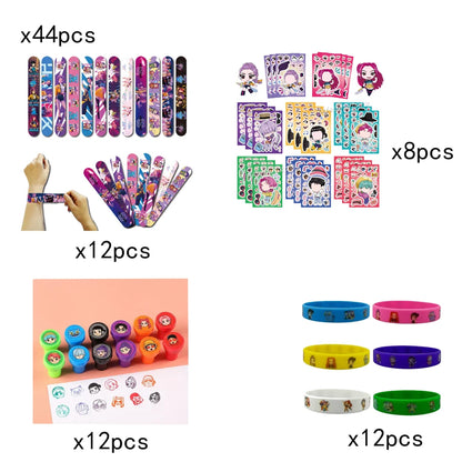 Hot K-pop Birthday Party Favors Cartoon Kids Gift -Reusable Straw Stamp sticker Bracelet Keychain Pin Badge Game Reward Souvenir