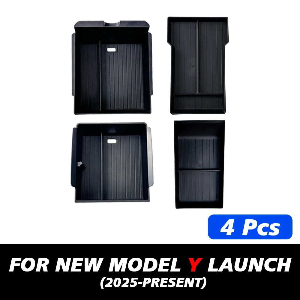 TEKSY 1/2/3/4/6/7/8pcs For Tesla New Model Y 2025 2026 Juniper ABS with Silicone Non-slip Mat Console & Armrest Storage Box