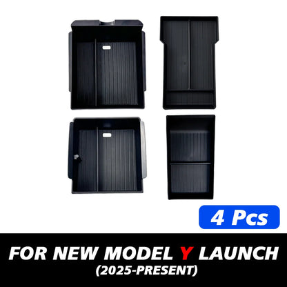 TEKSY 1/2/3/4/6/7/8pcs For Tesla New Model Y 2025 2026 Juniper ABS with Silicone Non-slip Mat Console & Armrest Storage Box