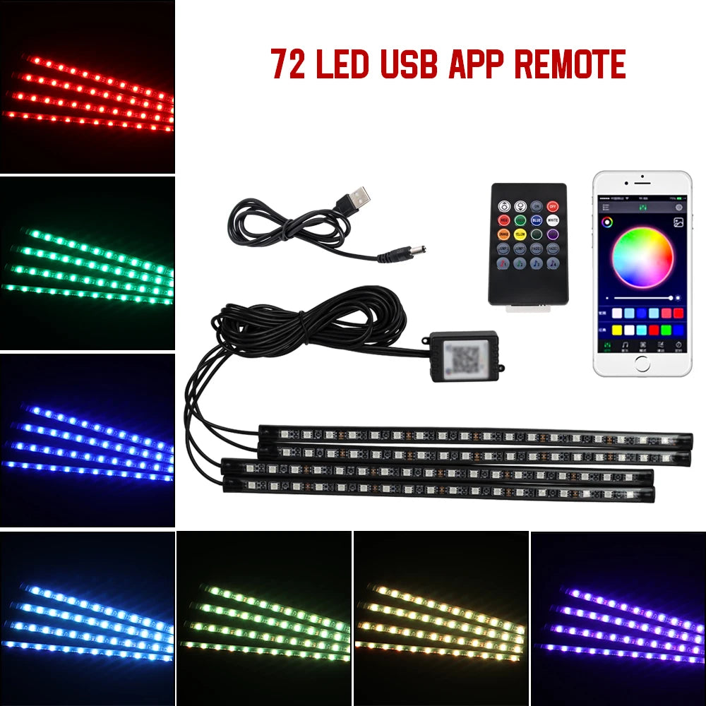 RGB Car Interior Ambient LED Light with Music Sync and App Control