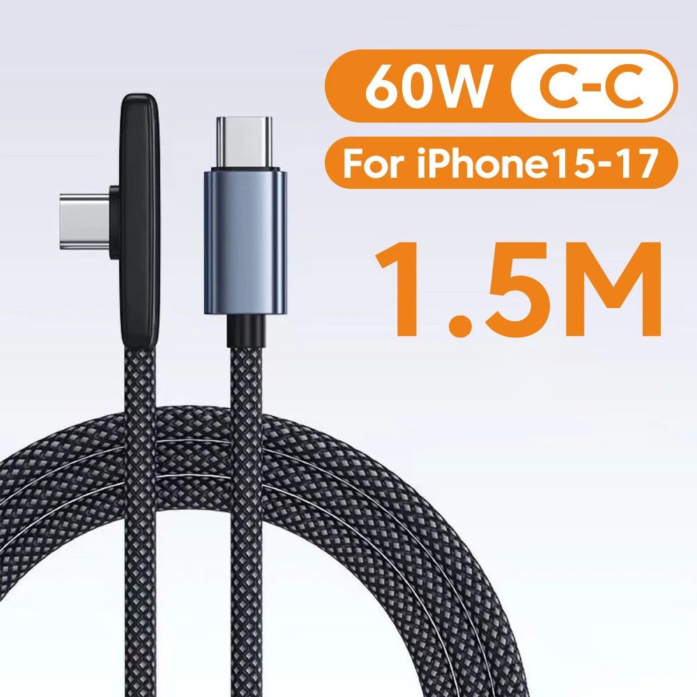 100W USB to Type C Fast Charging  90° Elbow Data Cable PD USB C Super Charging Game Cable for Samsung S23 S22 Huawei POCO Realme