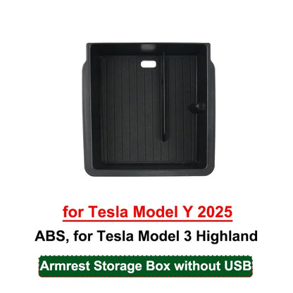 For Tesla Model Y Juniper 2025 Model 3 Highland 2024 Center Console Armrest Storage Organizer Box Tray Sunglasses Phone Holder