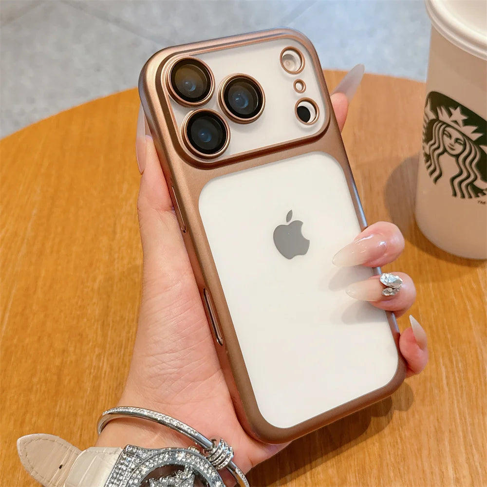 Luxury Frosted Matte iPhone Case – Metallic Frame MagSafe Cover for iPhone 11–17 Series