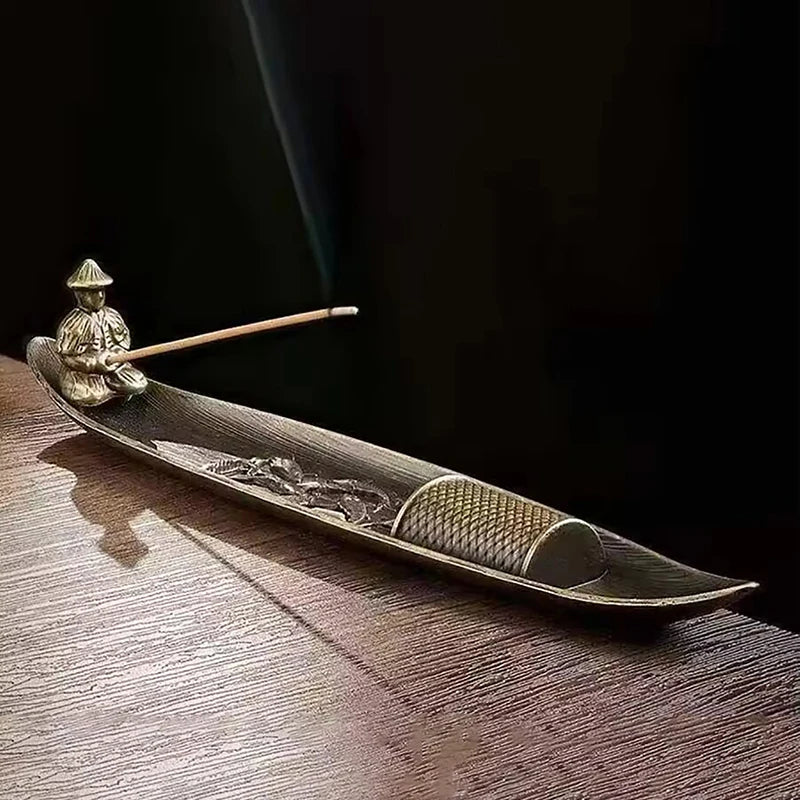 Fashionable Small Boat Incense Burner Fishing Old Man Style Incense Burner Home Indoor Sandalwood Incense Insert Incense Burner