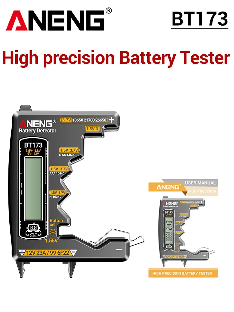 Universal Battery Tester ANENG BT173 Battery Detector Test C D AA AAA N 9V Cell Button Meter Visual Display Testing Tester Tools