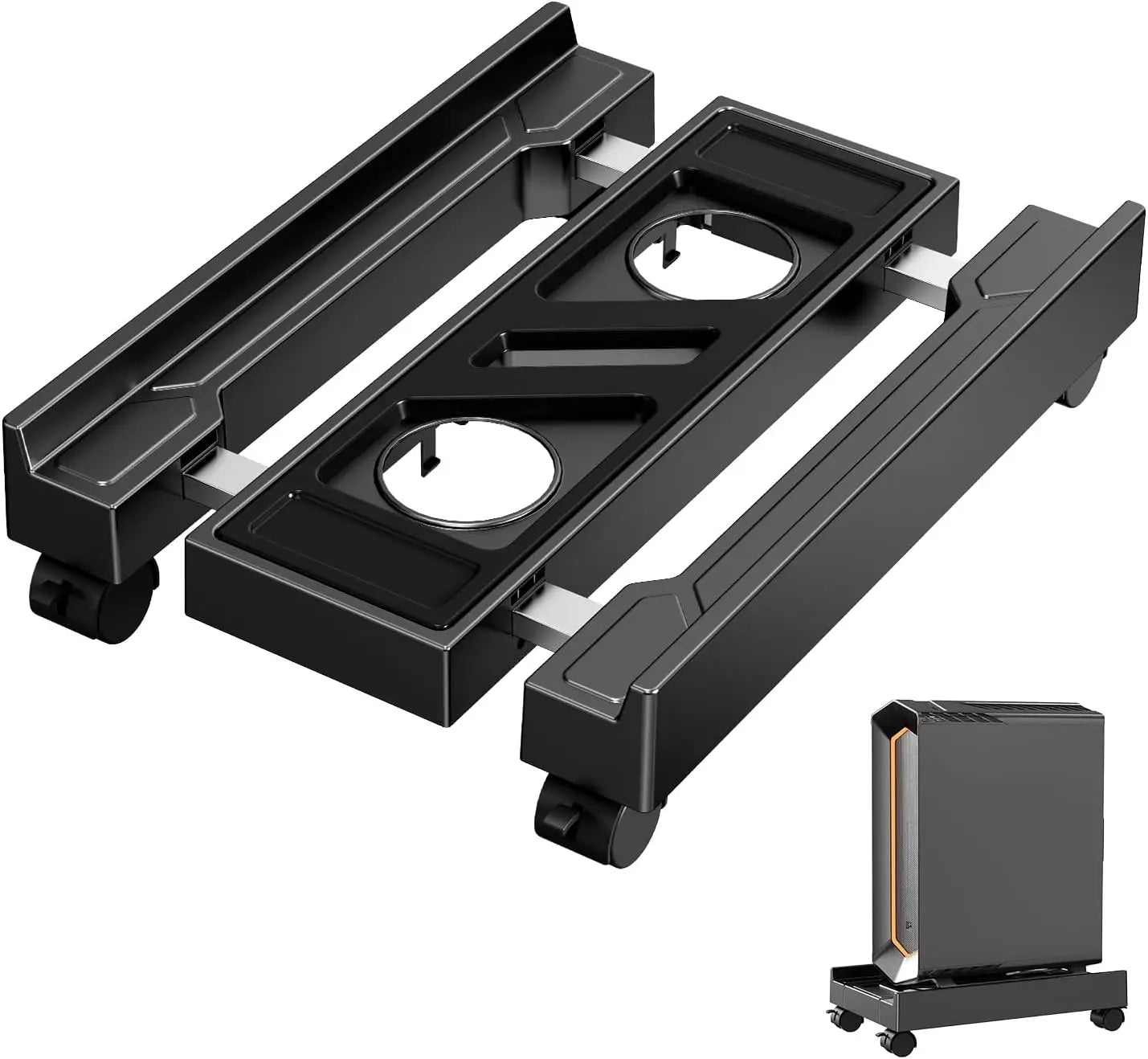 Adjustable Computer Tower Stand with Cooling Fan  Mobile CPU Holder 4 Rolling Casters  PC Floor Cart PC Riser Under Desk CPU