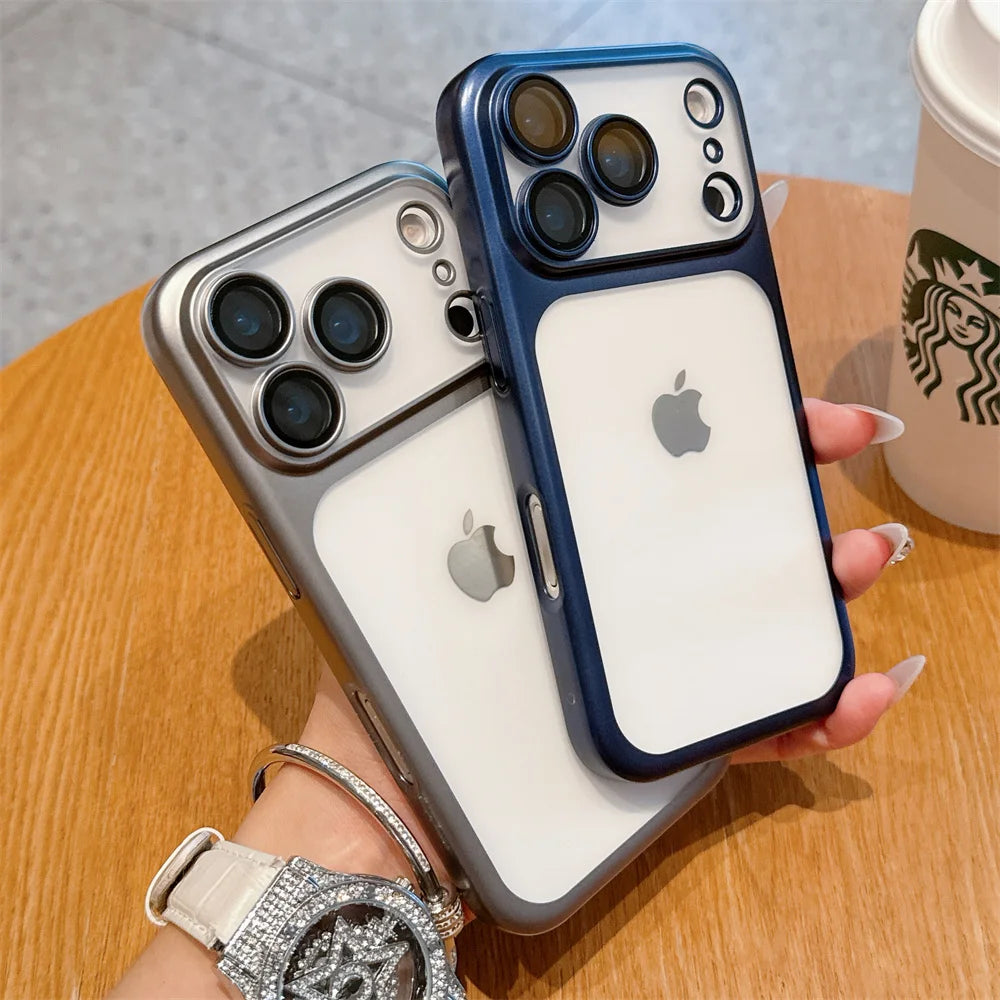 Luxury Frosted Matte iPhone Case – Metallic Frame MagSafe Cover for iPhone 11–17 Series