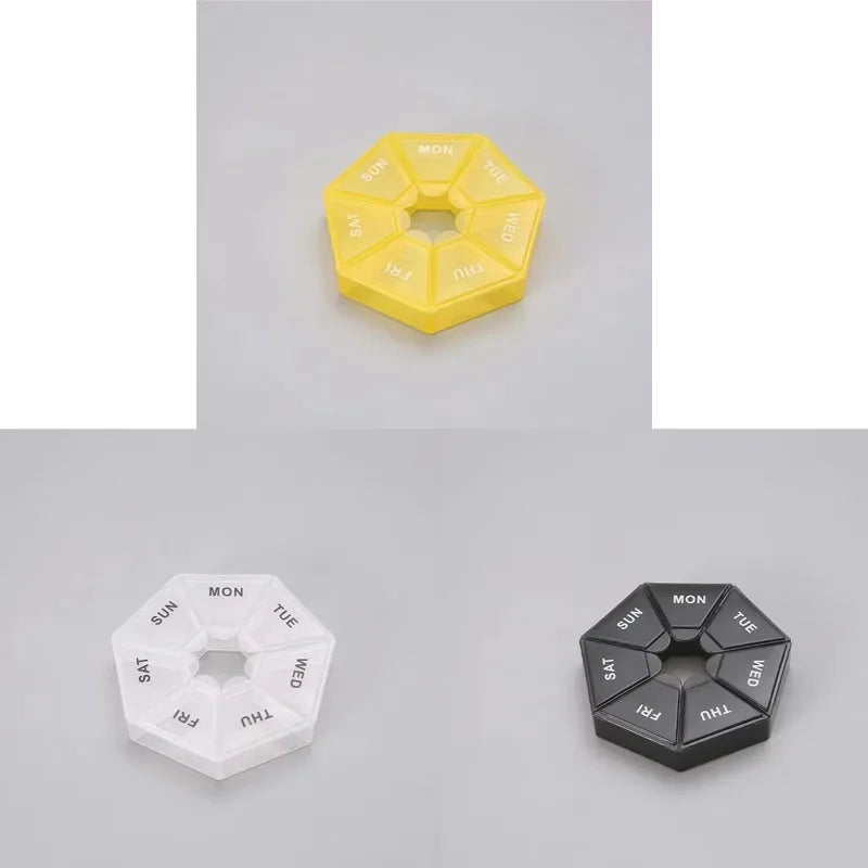 1/2/3Pcs A Week 7 Corners Pill Box Round 7 Boxes For One Week Small Pill Box Mini 7 Days Portable Points Medicine Jewelry Box