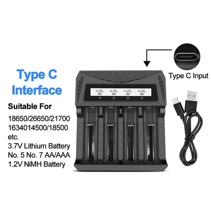 Intelligent LCD Battery Charger USB 4 Slots - Universal Smart Charger for 18650 26650 Li-ion & AA AAA Ni-MH Rechargeable Batteri