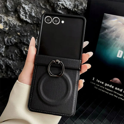 360 Rotating Magnetic Ring Holder Phone Case For Samsung Z Flip 7 6 5 4 3 Flip6 Flip5 Flip4 Flip3 5G PU Leather Back Cover