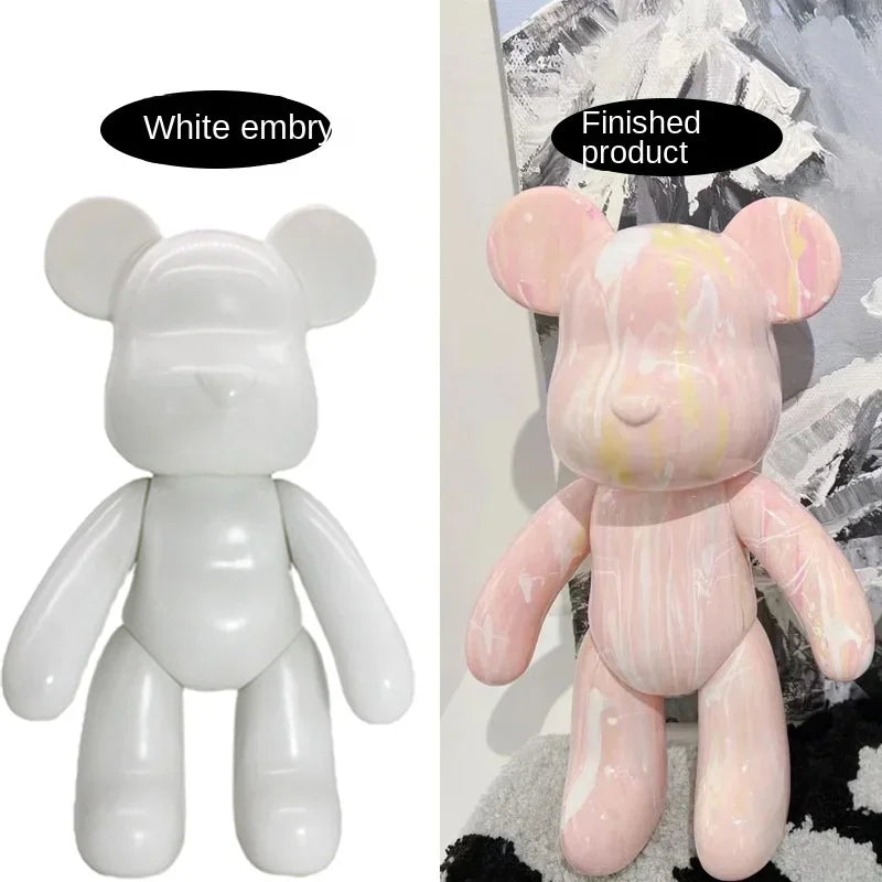 New DIY Paint Fluid Animal Bear Rabbit Lucky Dragon White Hand Painted Home Decoration Doll Toy Statue Deposit Can Handmade Gift