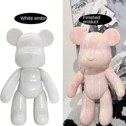 New DIY Paint Fluid Animal Bear Rabbit Lucky Dragon White Hand Painted Home Decoration Doll Toy Statue Deposit Can Handmade Gift