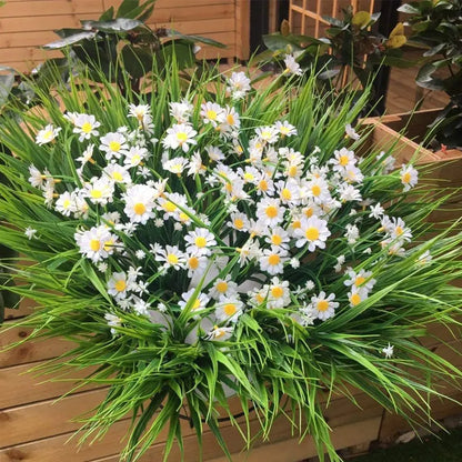 Artificial Daisies Flowers Outdoor UV Resistant Fake Foliage Plants Shrubs for Window Box Hanging Farmhouse Indoor Outside Decor