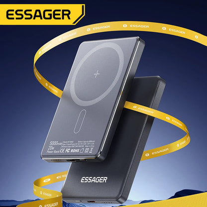 Essager Thin Wireless Power Bank Magnetic 20W 5000mAh Portable Fast Charging External Battery for Magsafe For iPhone 17 16 15 14