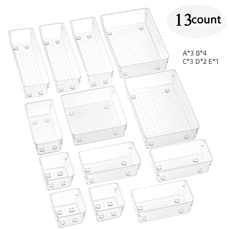 28 PCS Clear Drawer Organizers Set 4-Size Versatile Bathroom and Vanity Drawer Organizer Trays Storage Bins for Bedroom Kitchen