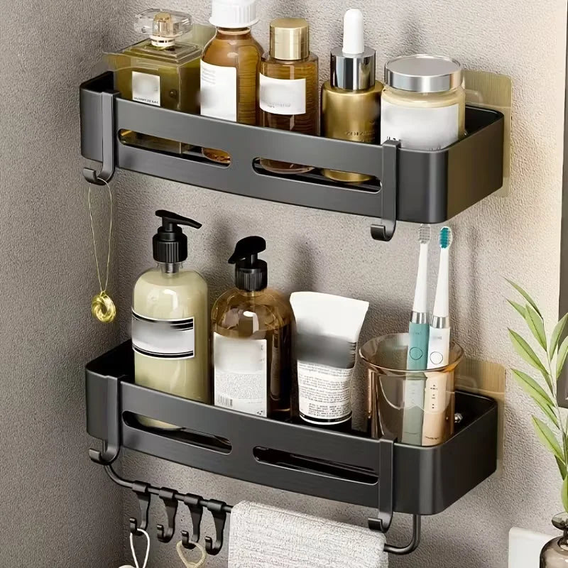 1pc Non-Drill Aluminum Bathroom Storage Rack - Wall Mounted Corner Rack Used For Storing Bathroom Shampoo Shower Gel Cosmetics