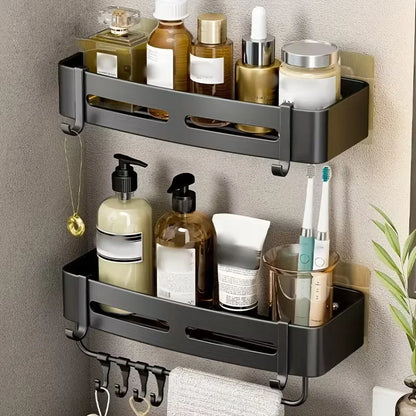 1pc Non-Drill Aluminum Bathroom Storage Rack - Wall Mounted Corner Rack Used For Storing Bathroom Shampoo Shower Gel Cosmetics