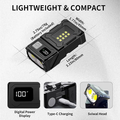 MINI USB Rechargeable LED Flashlight Portable Tail Magnet Work Light Super Bright Camping Lantern Side COB Emergency Torch Light