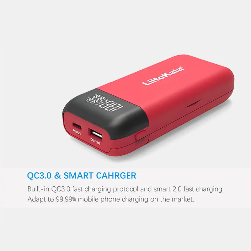 LiitoKala Lii-MP2 Dual Bay 18650/21700 Charger & QC3.0 PD3.0 Power Bank (No Battery)Input/Output Digital Display