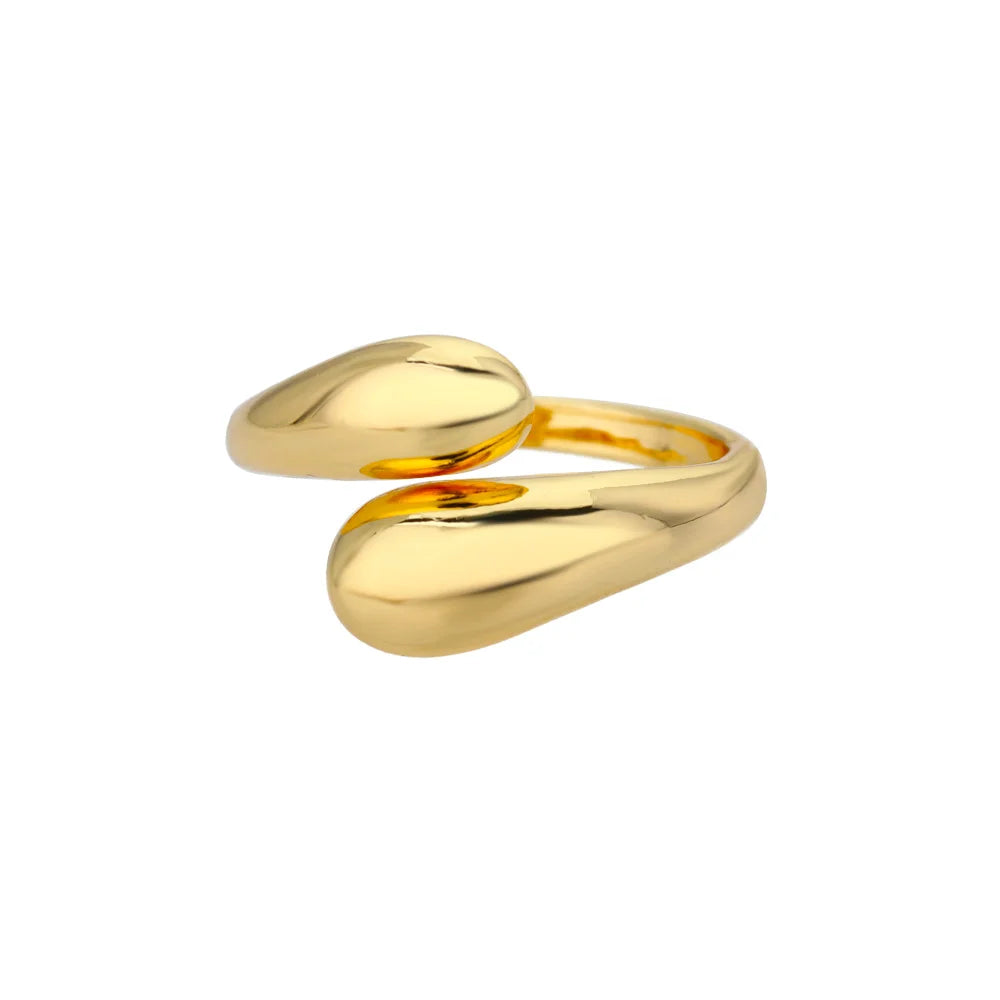 316L Stainless Steel Geometric Open Ring – Gold Color Waterproof Wedding Band