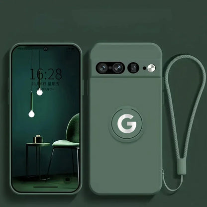 Original Liquid Silicone Rotable Ring Holder Case For Google Pixel 11 Pro XL 10A 9A 8 7 Pro Wrist Strap Skin Feel Protect Cover