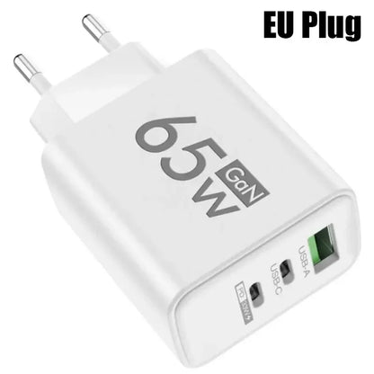 GaN 65W Fast Charging USB Type-C Charger US EU Plug USB PD Quick Charge 3.0 Travel Wall Phone Charger Adapter For iPhone Samsung