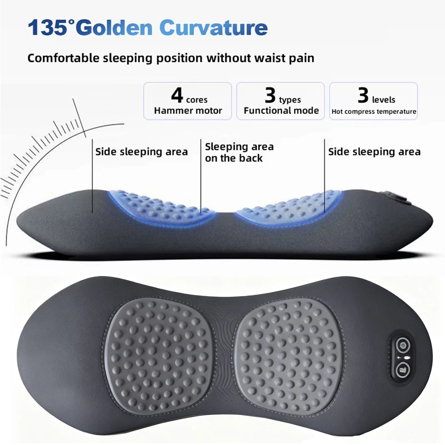 Heated Vibration Lumbar Massage Pillow – Back Pain Relief