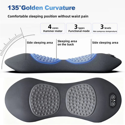 Heated Vibration Lumbar Massage Pillow – Back Pain Relief