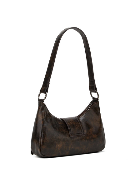 Y2K Retro Style Shoulder Bag, Maillard Pleated Rivet Armpit Bag, Fashionable Ladies Cool Leather Shoulder Bag