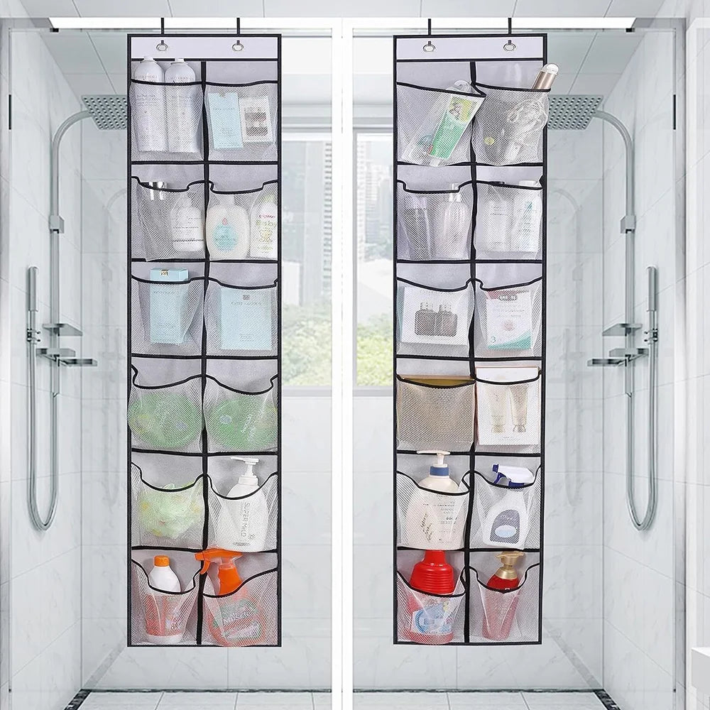 12 Pockets Over the Door Shoe Organizer Large Mesh Pockets With 2 Hooks Transparent Fabric Shoe Rack Storage Bag For Bedroom