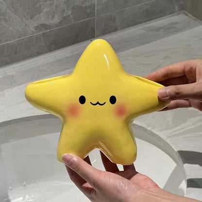Cute Star-Shaped Toothbrush Holder  Freestanding Bathroom Organizer with Cute Face Design, Space-Saving Toothbrush & Toothpaste