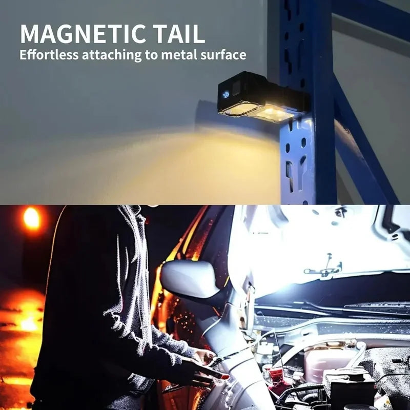 MINI USB Rechargeable LED Flashlight Portable Tail Magnet Work Light Super Bright Camping Lantern Side COB Emergency Torch Light