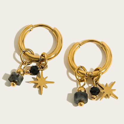 YA-CHAN Stainless Steel Hoop Earrings with Natural Stone & Zircon – Trendy Fashion Jewelry for Women