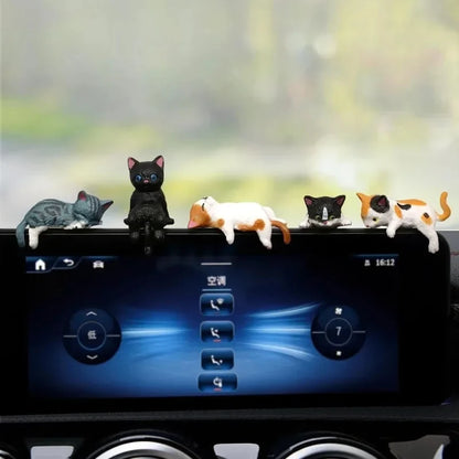 5 pieces of mini cartoon cat car decorations, cute cat images used for edge decoration of car screens, creative micro landscapes