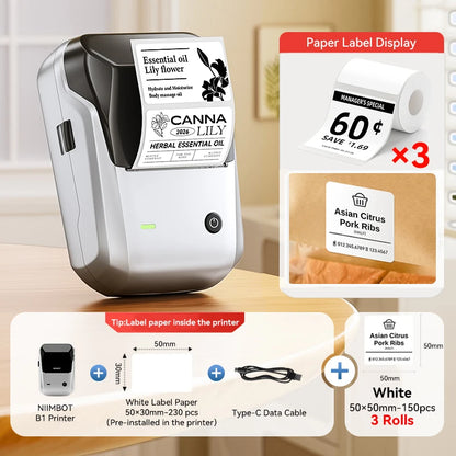 Portable Niimbot B1 Wireless Label Maker Adhesive Sticker Printer Labeling Machine DIY 20-50mm Labels for Office Home