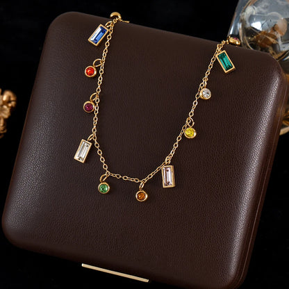 GANEMLY Clover Flower Zircon Necklace – 316L Stainless Steel Waterproof