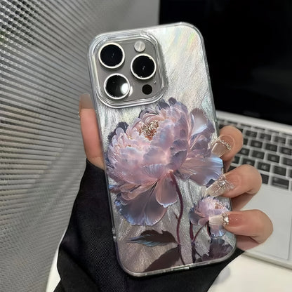Five Golden Lotus Pattern Phone Case for IPhone 11 13 14 15 16 Pro Max 7 8 14 15 Plus X XS Max XR 16e Feather Texture Hard Cover