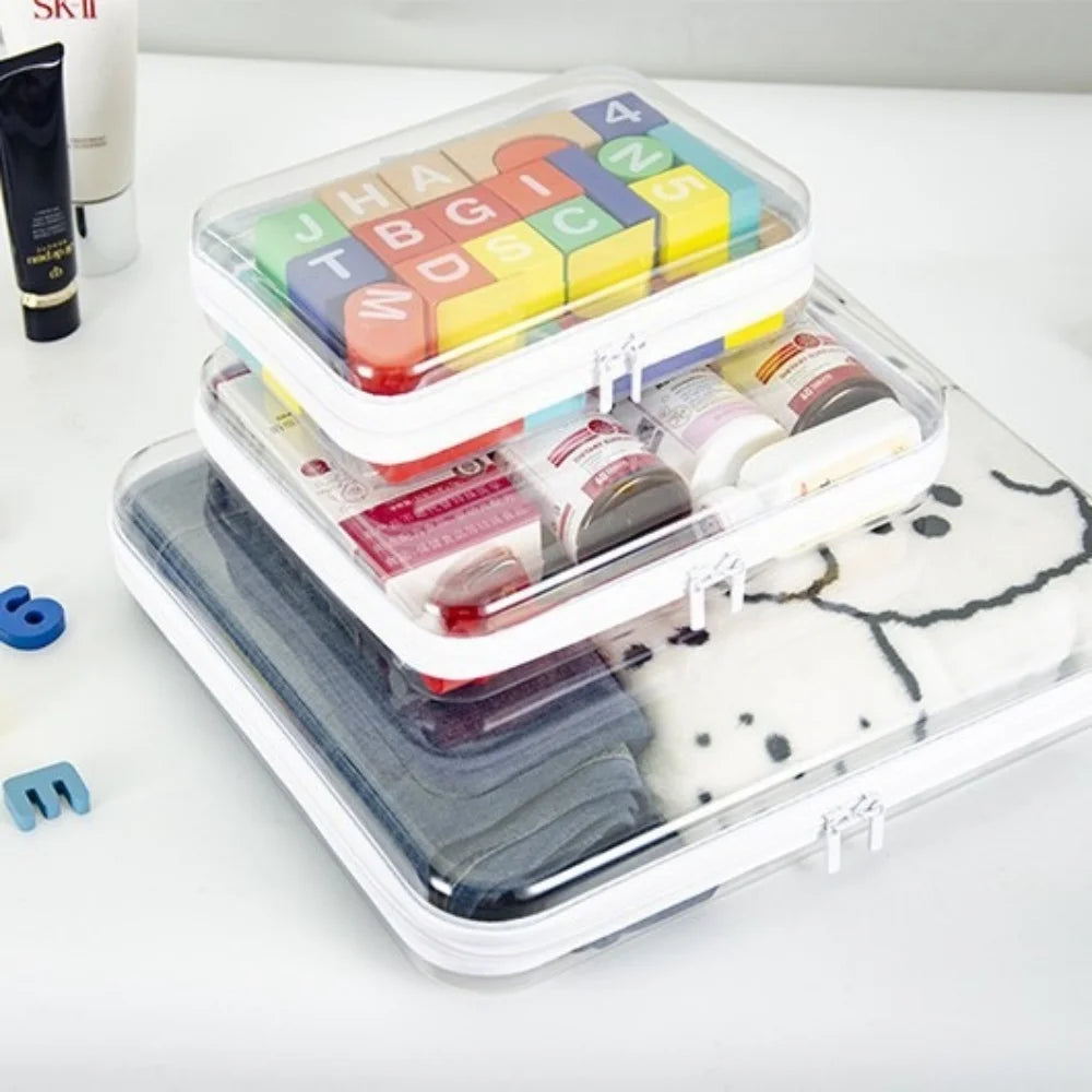 1pc Home Organize Box Transparent Cosmetics Storage Bag Baby Toy Organize Box Waterproof Plastic Zippered Pouch Travel Case Bag