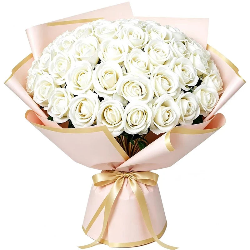 50 Pcs Velvet Rose Artificial Rose Flowers Real Touch Fake Roses Florals for Valentine's DIY Wedding Bouquet Party Home Decor