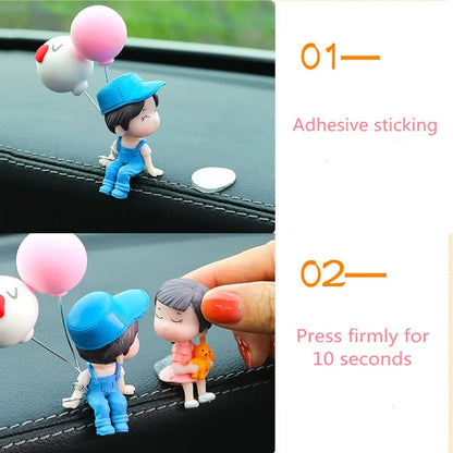 Cute Ornaments Couple Action Figurines Balloons For Car Dashboard Decoration Car Decoration Cute Cartoon Couples Action Ornament