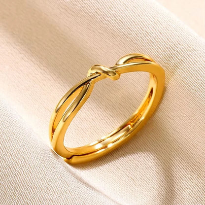 316L Stainless Steel Geometric Open Ring – Gold Color Waterproof Wedding Band
